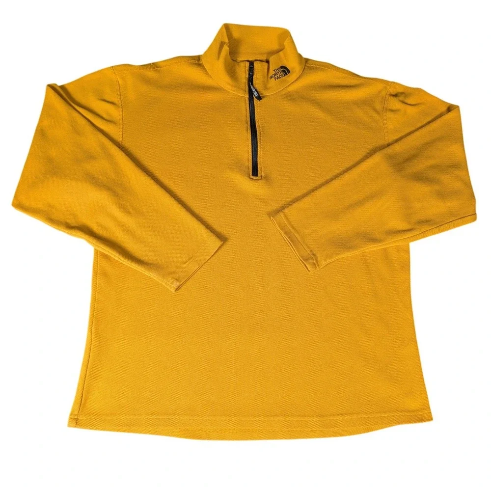 The North Face Mens Yellow 1/4 Zip Fleece‎ Pullover Textured Waffle Knit Top